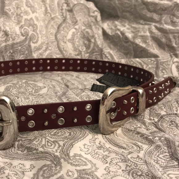 Zara Red Double Buckled and Studded Belt - Picture 3 of 5